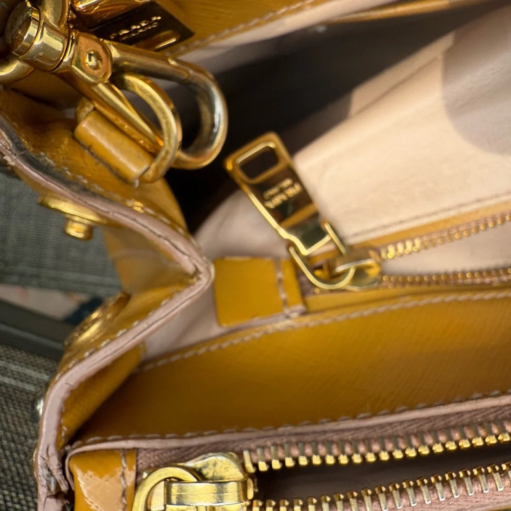 EUC! Prada Vintage Tan and Blue Studded Satchel Crossbody - Picture 6 of 7